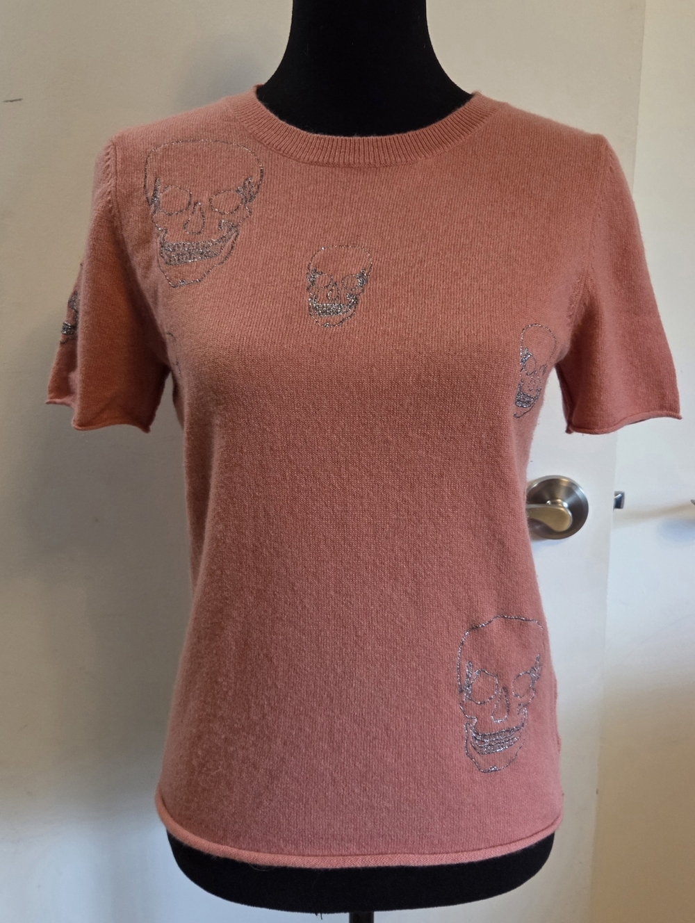 SKULL CASHMERE Sweater Embroidery Short Sleeve Sweater Medium